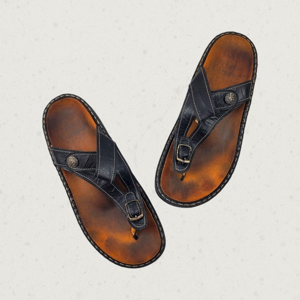 Finn Comfort Black Leather Thong Sandals Removable Footbed Womens 41 - Picture 2 of 7